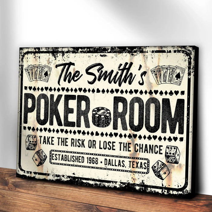 Take The Risk Poker Room Sign by Tailored Canvases