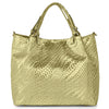 Italian Genuine Basketweave-Embossed Metallic Suede Top-Handle Bag | Imperia