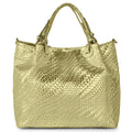 Italian Genuine Basketweave-Embossed Metallic Suede Top-Handle Bag | Imperia by TAKEASY