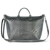 Italian Genuine Basketweave-Embossed Metallic Suede Top-Handle Bag | Treviso