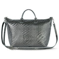 Italian Genuine Basketweave-Embossed Metallic Suede Top-Handle Bag | Treviso by TAKEASY