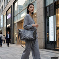Italian Genuine Leopard-Print Metallic Suede Top-Handle Bag | Rimini by TAKEASY