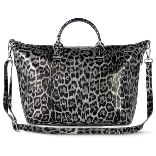 Italian Genuine Leopard-Print Metallic Suede Top-Handle Bag | Rimini by TAKEASY
