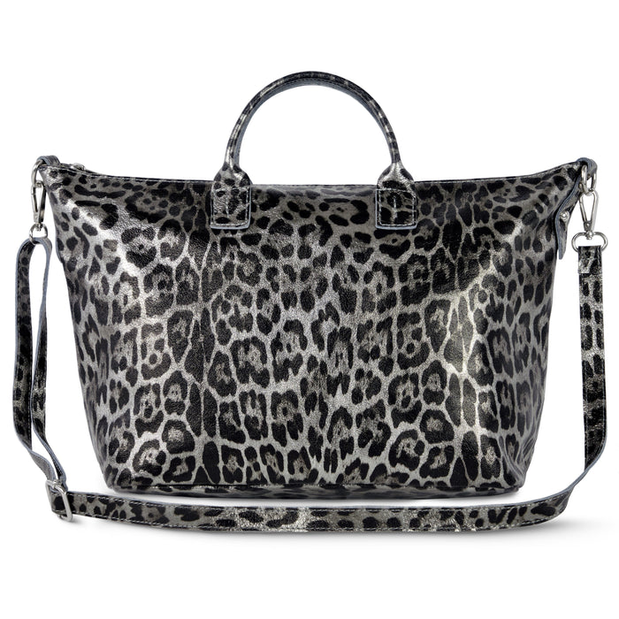 Italian Genuine Leopard-Print Metallic Suede Top-Handle Bag | Rimini by TAKEASY