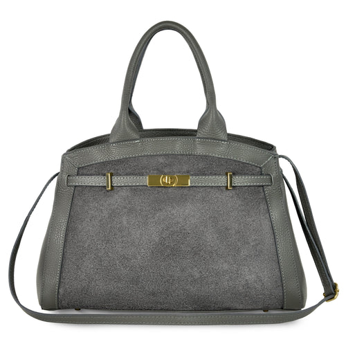 Italian Genuine Suede & Full-Grain Leather Top-Handle Bag | Forlì by TAKEASY