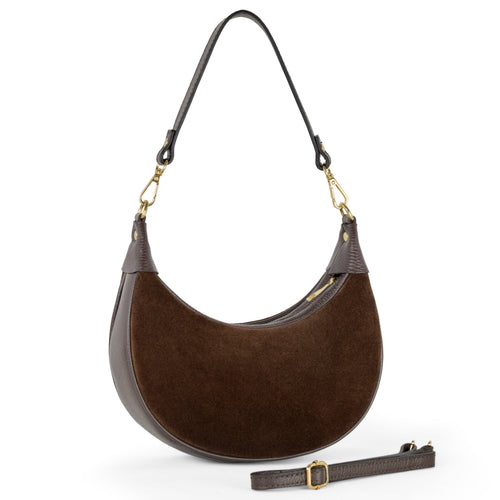 Italian Genuine Suede & Full-Grain Leather Shoulder Bag | Arezzo by TAKEASY