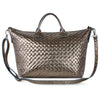 Italian Genuine Woven-Embossed Metallic Suede Top-Handle Bag | Urbino