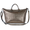 Italian Genuine Woven-Embossed Metallic Suede Top-Handle Bag | Urbino by TAKEASY