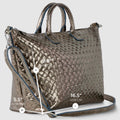 Italian Genuine Woven-Embossed Metallic Suede Top-Handle Bag | Urbino by TAKEASY
