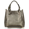 Italian Genuine Woven-Embossed Metallic Suede Top-Handle Bag | Savona by TAKEASY