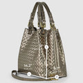Italian Genuine Woven-Embossed Metallic Suede Top-Handle Bag | Savona by TAKEASY