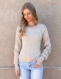 Long Sleeve Ribbed Open Back Sweater - Beige by Boutique 23