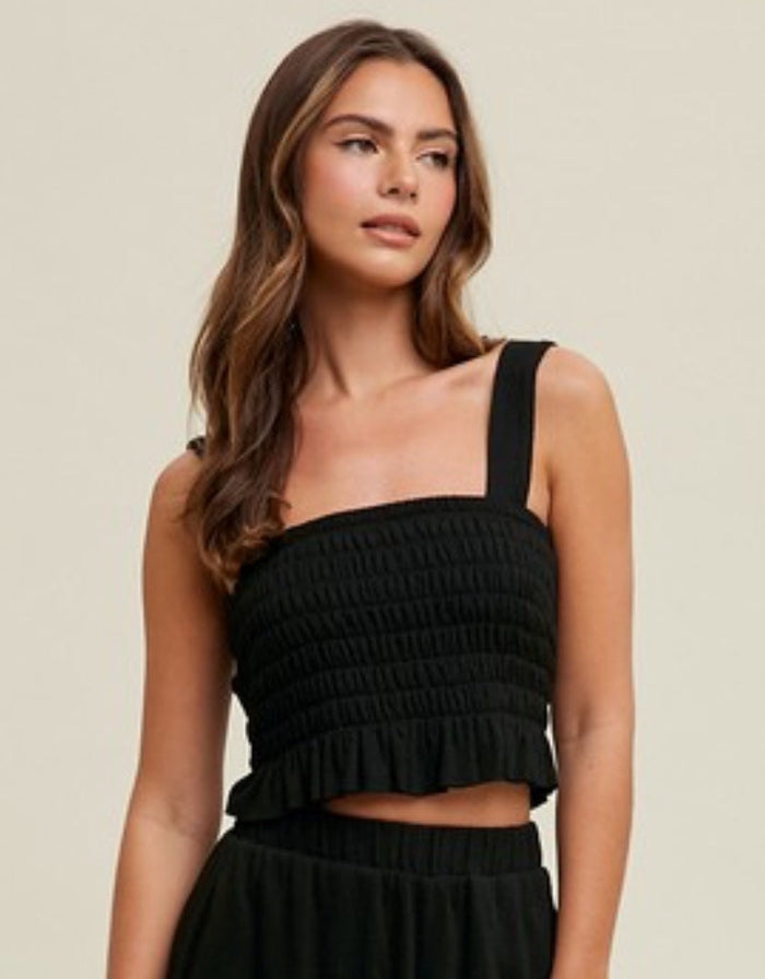Crinkle Knit Tank - Black by Boutique 23
