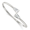 Tapered Baguette White Cubic Zirconia Bezel Sterling Silver Open Bypass Slip-On Bangle Bracelet by Fine Color Jewels
