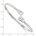 Tapered Baguette White Cubic Zirconia Bezel Sterling Silver Open Bypass Slip-On Bangle Bracelet by Fine Color Jewels