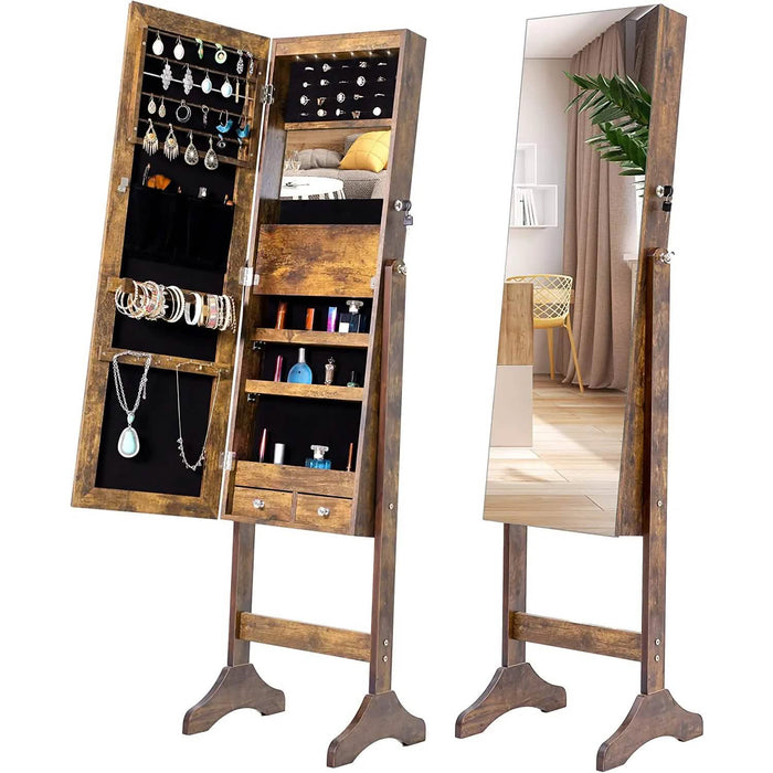 Tesmula Fashion Simple Jewelry Storage Mirror Cabinet With LED Lights by DailySale
