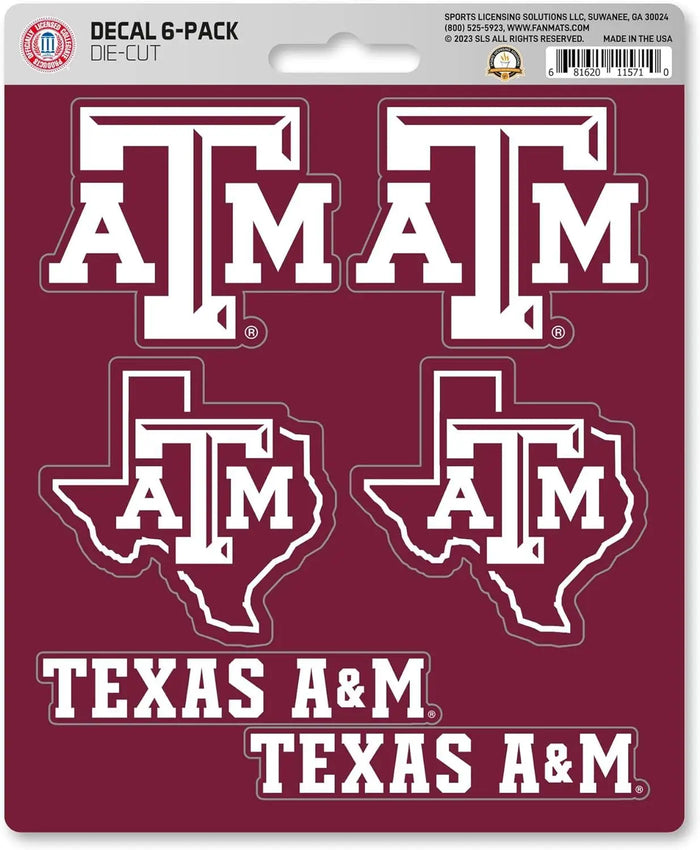 Texas A&M University Aggies 6-Piece Decal Sticker Set, 5x6 Inch Sheet, Gift for football fans for any hard surfaces around home, automotive, personal items by Fielders Choice