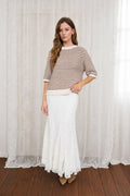 TEXTURED STRIPE CREW NECK HALF SLEEVE SWEATER : CREAM by Boutique 23