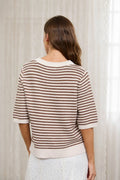TEXTURED STRIPE CREW NECK HALF SLEEVE SWEATER : CREAM by Boutique 23