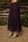 TEXTURED STRIPE RUFFLE TIERED MIDI SKIRT : CHOCOLATE BROWN by Boutique 23