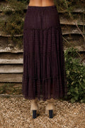 TEXTURED STRIPE RUFFLE TIERED MIDI SKIRT : CHOCOLATE BROWN by Boutique 23