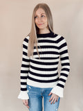 Round Neck Rib Bell Sleeve Pullover - Navy by Boutique 23
