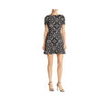 Aqua Laser-Cut Floral Flounce Dress, Size Medium by Vanessa Jane