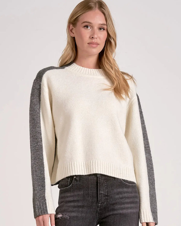 The Colorblock Crewneck Sweater: Grey/White by Boutique 23