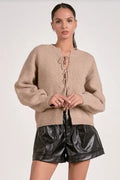 The Cozy Tie Cardigan: Macchiato by Boutique 23