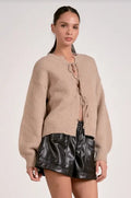 The Cozy Tie Cardigan: Macchiato by Boutique 23
