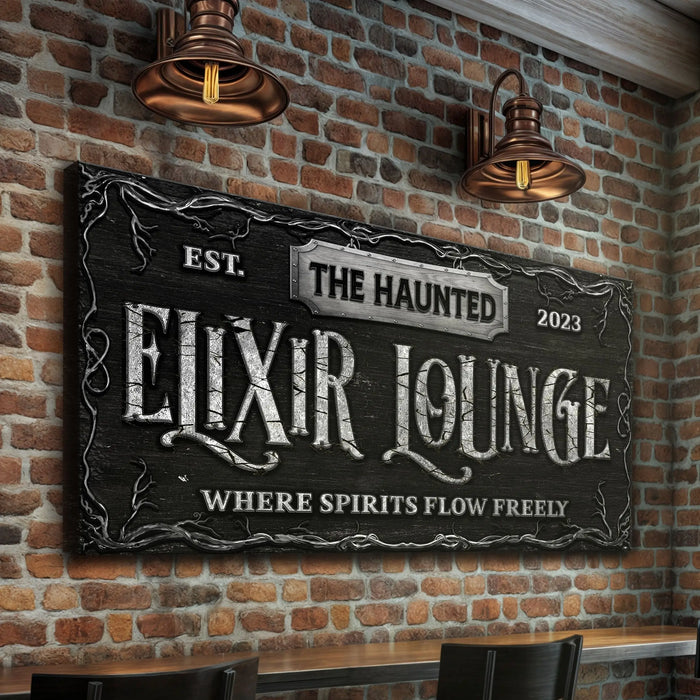 The Haunted Elixir Lounge Halloween Sign by Tailored Canvases