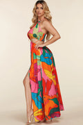 The Mara Tropical Print Halter Neck Maxi Dress by Fasheabe
