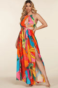 The Mara Tropical Print Halter Neck Maxi Dress by Fasheabe