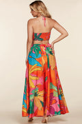 The Mara Tropical Print Halter Neck Maxi Dress by Fasheabe