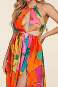 The Mara Tropical Print Halter Neck Maxi Dress by Fasheabe