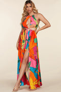 The Mara Tropical Print Halter Neck Maxi Dress by Fasheabe