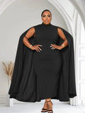 The Stella Cape Plus Size Midi Dress - Black by Fasheabe