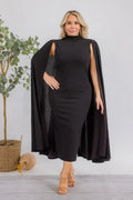 The Stella Cape Plus Size Midi Dress - Black by Fasheabe
