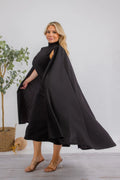 The Stella Cape Plus Size Midi Dress - Black by Fasheabe