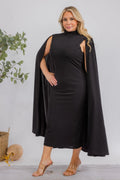 The Stella Cape Plus Size Midi Dress - Black by Fasheabe