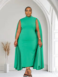 The Stella Cape Plus Size Midi Dress - Green by Fasheabe