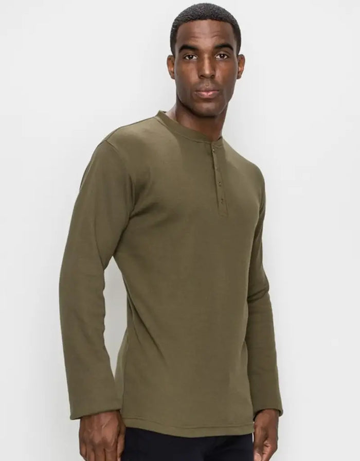 Thermal Henley Long Sleeve - Olive by Boutique 23