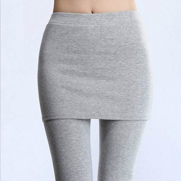 Thick Lined Leggings with Attached Skirt - Light Gray by DailySale