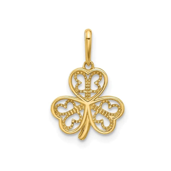 Three Leaf Clover Charm 14K Yellow Gold Pendant by Fine Color Jewels