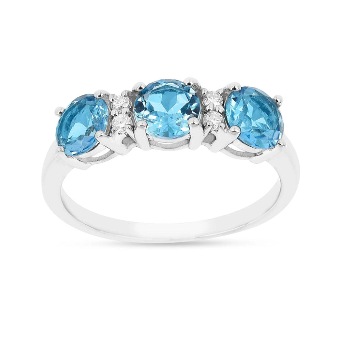 Three Stone Blue Topaz Ring by Fine Color Jewels