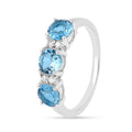 Three Stone Blue Topaz Ring by Fine Color Jewels