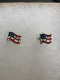Vintage Enamel American Flag Earrings Jewelry Pierced Silver Tone 4th of July by Vanessa Jane