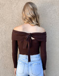 Off Shoulder Tie Back Ribbed Sweater by Boutique 23