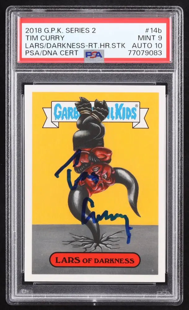 Tim Curry Signed 2018 Topps Garbage Pail Kids Oh The Horror-ible! #RH14b Lars of Darkness (PSA 9 | Auto 10) by Price Is Right Miami