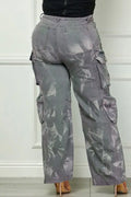 Time to Shine Grey Acid Wash High Waisted Cargo Plus Size Pants by Fasheabe
